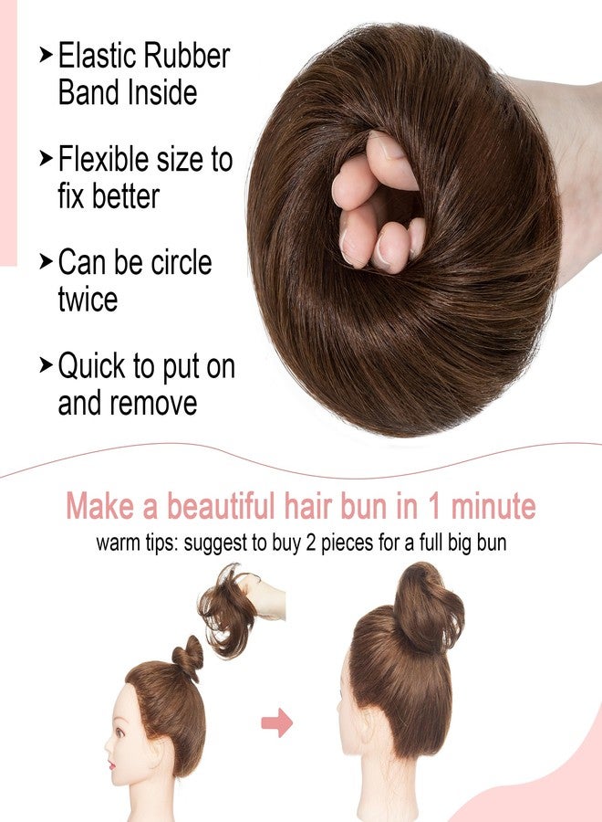 سيجو وصلات شعر سيجو الطبيعية على شكل كعكة فوضوية، ربطات شعر حقيقية، شعر مموج طبيعي، تسريحة شعر مرفوعة ناعمة، كعكة دوناتون، وصلات ذيل حصان للنساء والفتيات - رقم 04 بني شوكولاتة متوسط - Image 4